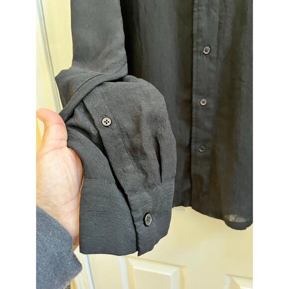 ASOS Designs Black Semi Sheer Notch V Neck Button Down Tunic Top Size XL - Picture 6 of 10